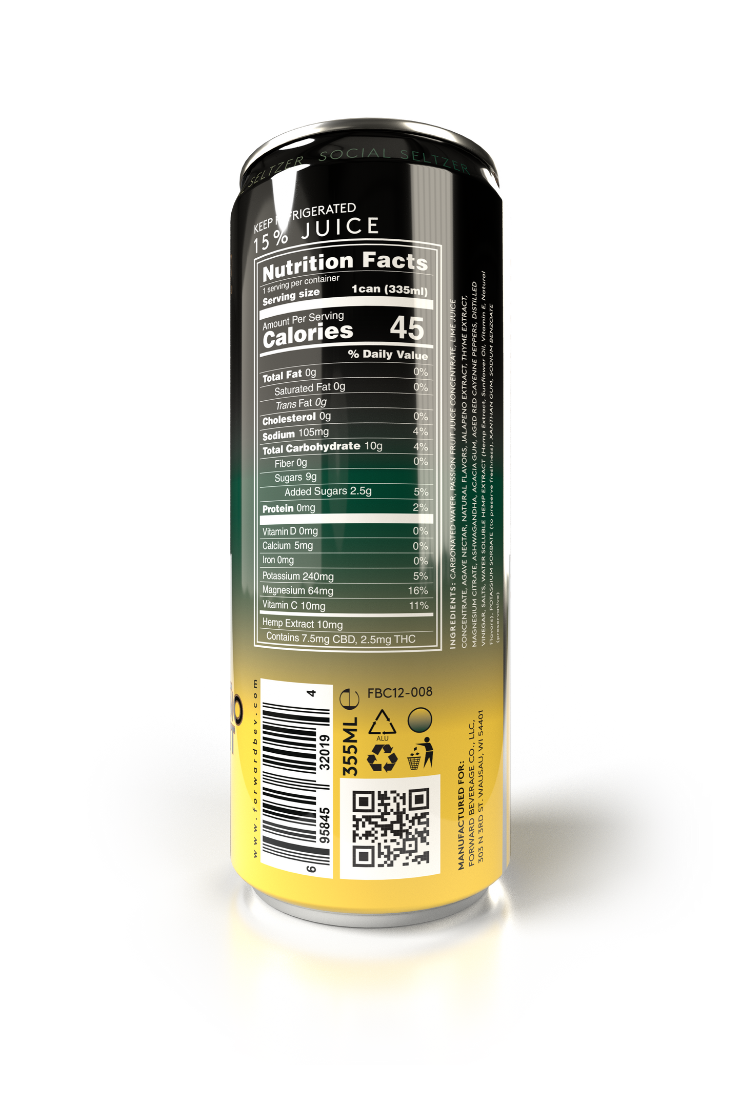 Forward Beverage Social Seltzer (2.5 MG THC, 7.5 MG CBD) 12 oz. Can