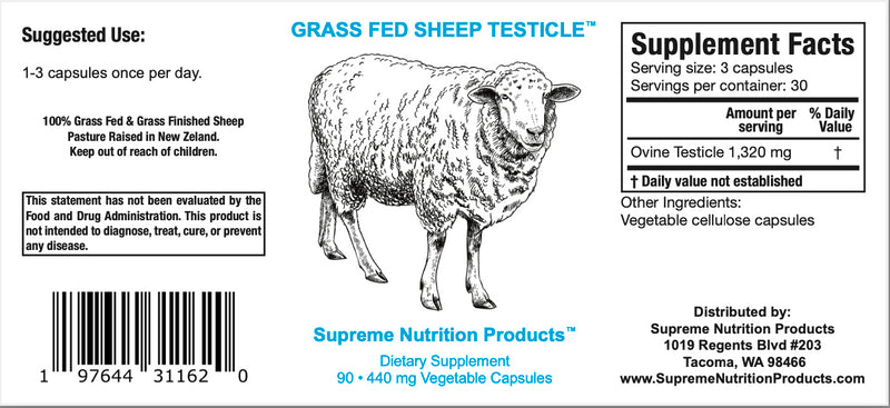 Supreme Nutrition Grass Fed Sheep Testicle - 90 caps