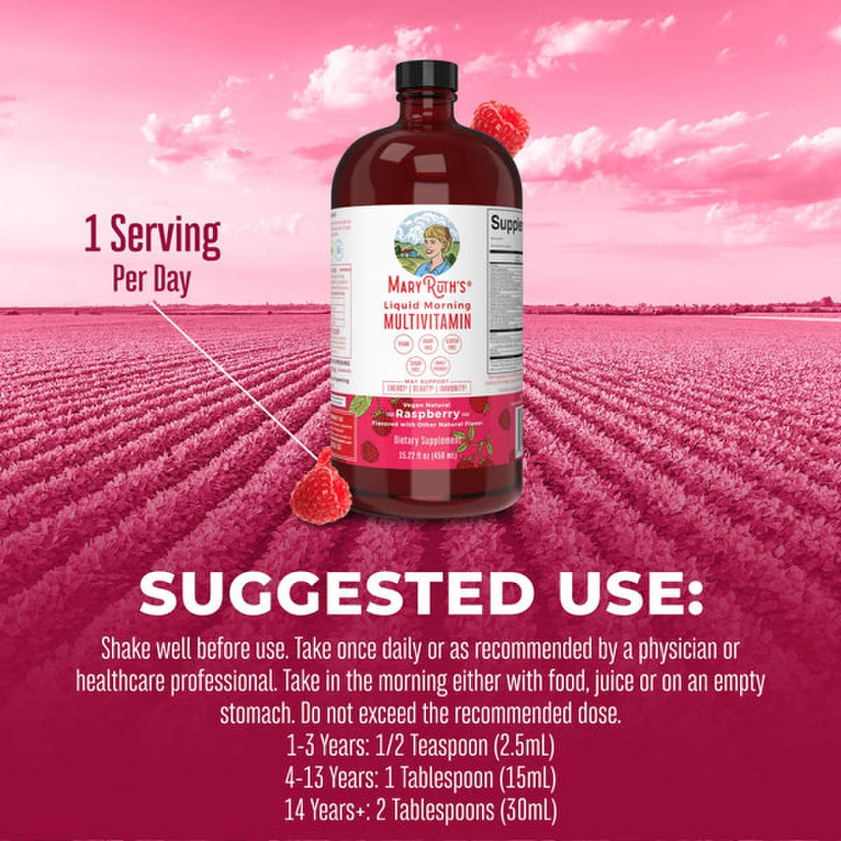 Mary Ruth's Liquid Morning Multivitamin - Raspberry (15 oz) - Wholistic Nutrition - Wellness Supplements - Mary Ruth