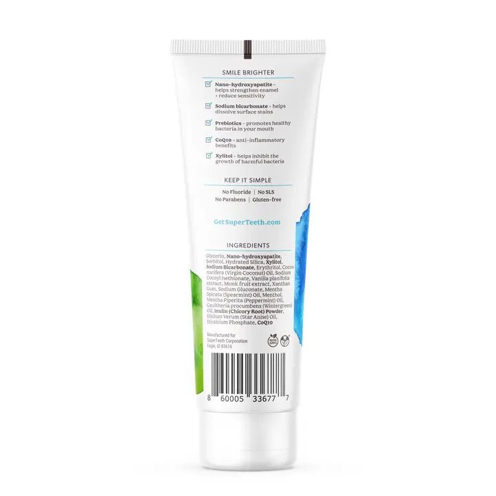 SuperTeeth Whitening Prebiotic Nano - Hydroxyapatite Toothpaste - Wholistic Nutrition - Wholistic Medicine Cabinet - Super Teeth