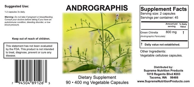 Supreme Nutrition Andrographis - 90 caps - Wholistic Nutrition - Wellness Supplements - Supreme Nutrition