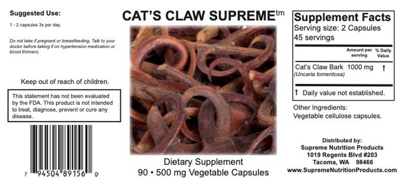 Supreme Nutrition Cat's Claw Supreme - 90 caps - Wholistic Nutrition - Wellness Supplements - Supreme Nutrition
