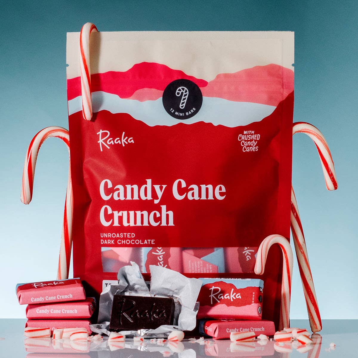 Raaka Chocolate Candy Cane Crunch Minis Bags - Holiday Winter Limited Batch