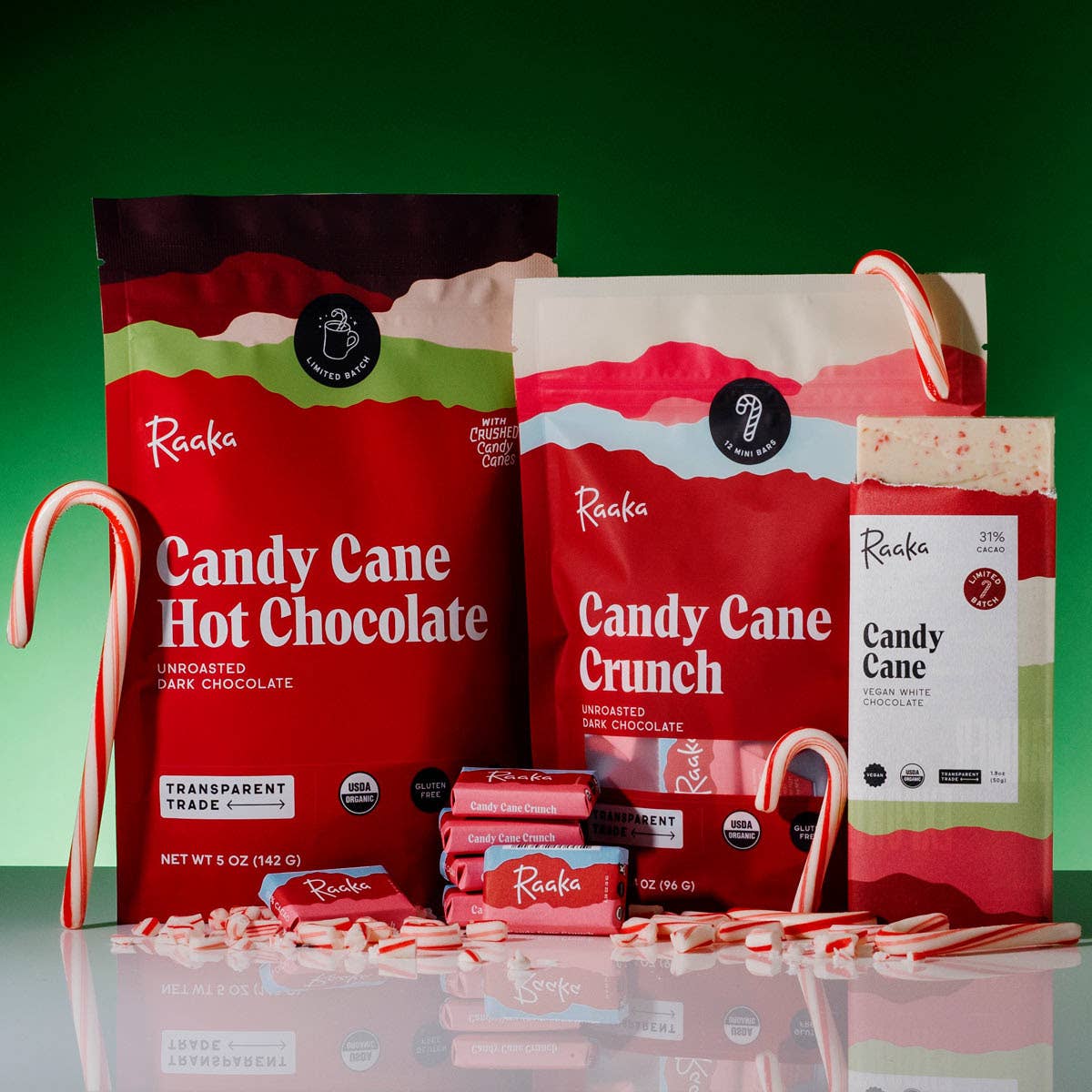 Raaka Chocolate Candy Cane Crunch Minis Bags - Holiday Winter Limited Batch