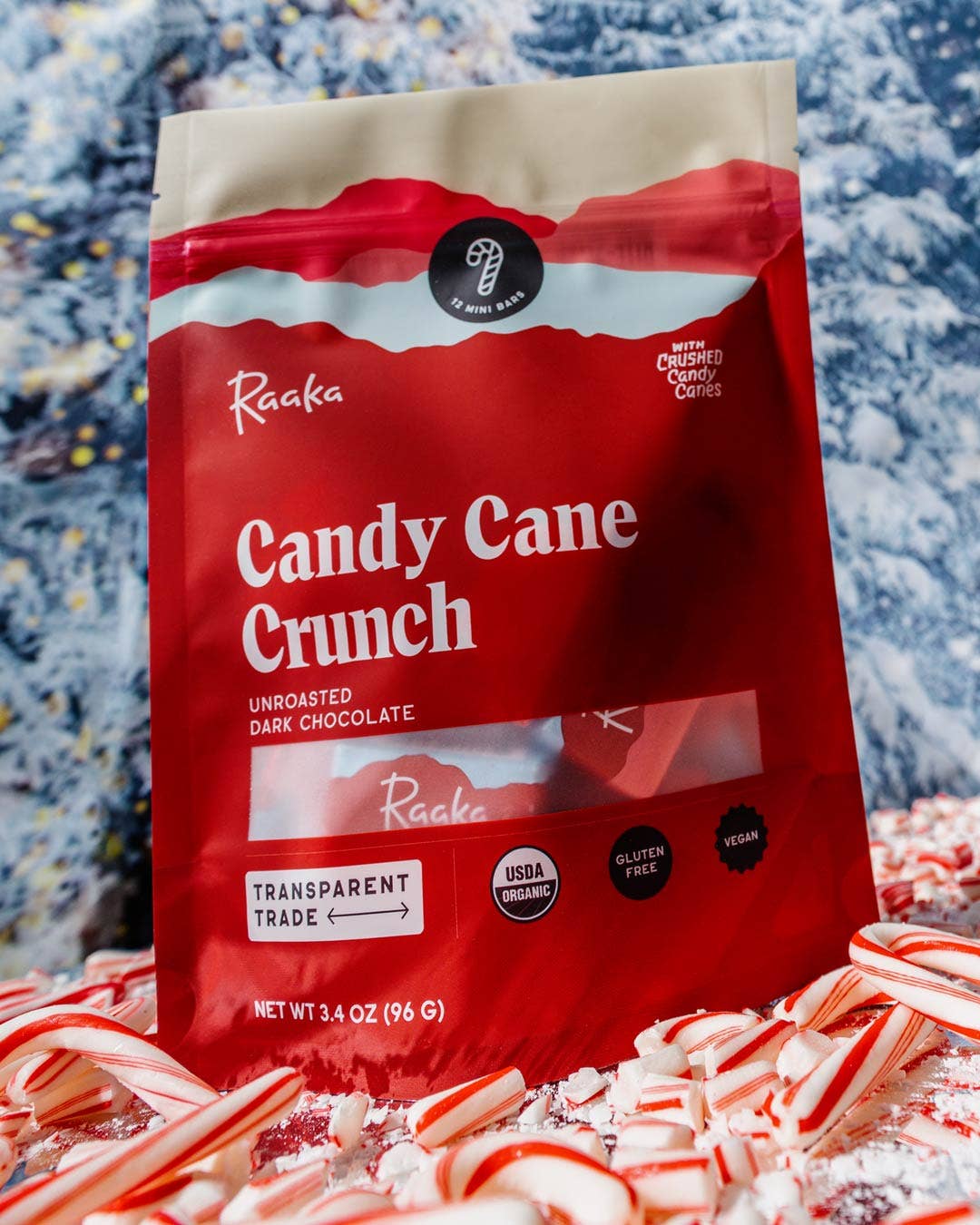 Raaka Chocolate Candy Cane Crunch Minis Bags - Holiday Winter Limited Batch