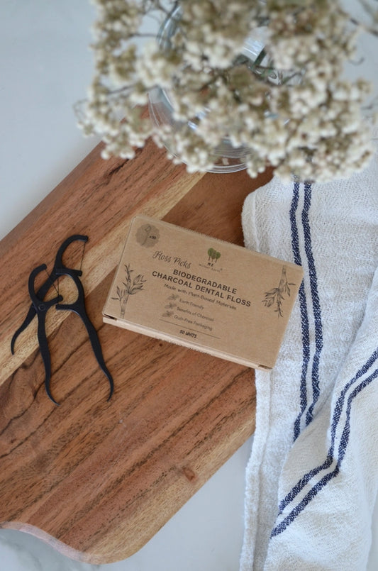 Mother Earth Biodegradable Charcoal Dental Floss Picks (Box of 50 picks)