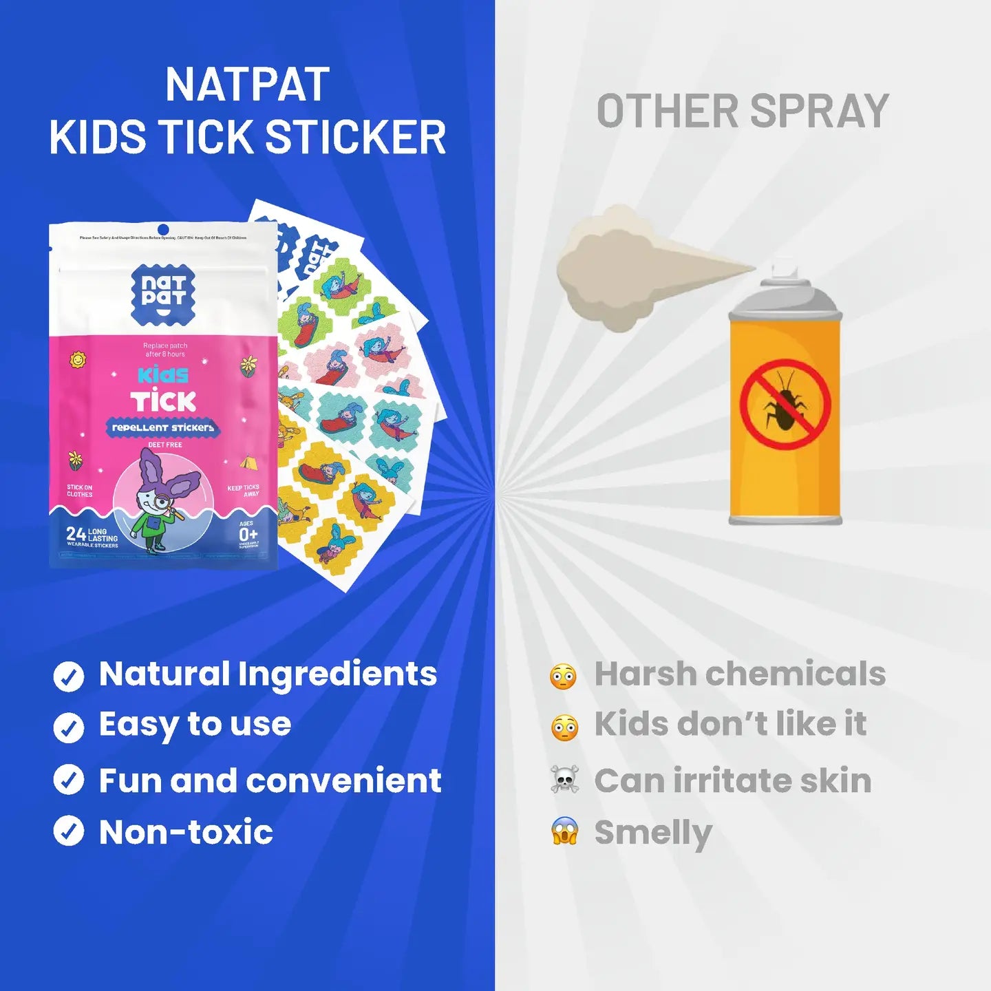 NATPAT Trailpatch - Tick Repellant Stickers for Kids (24 stickers)