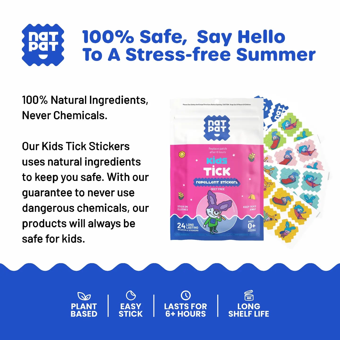 NATPAT Trailpatch - Tick Repellant Stickers for Kids (24 stickers)