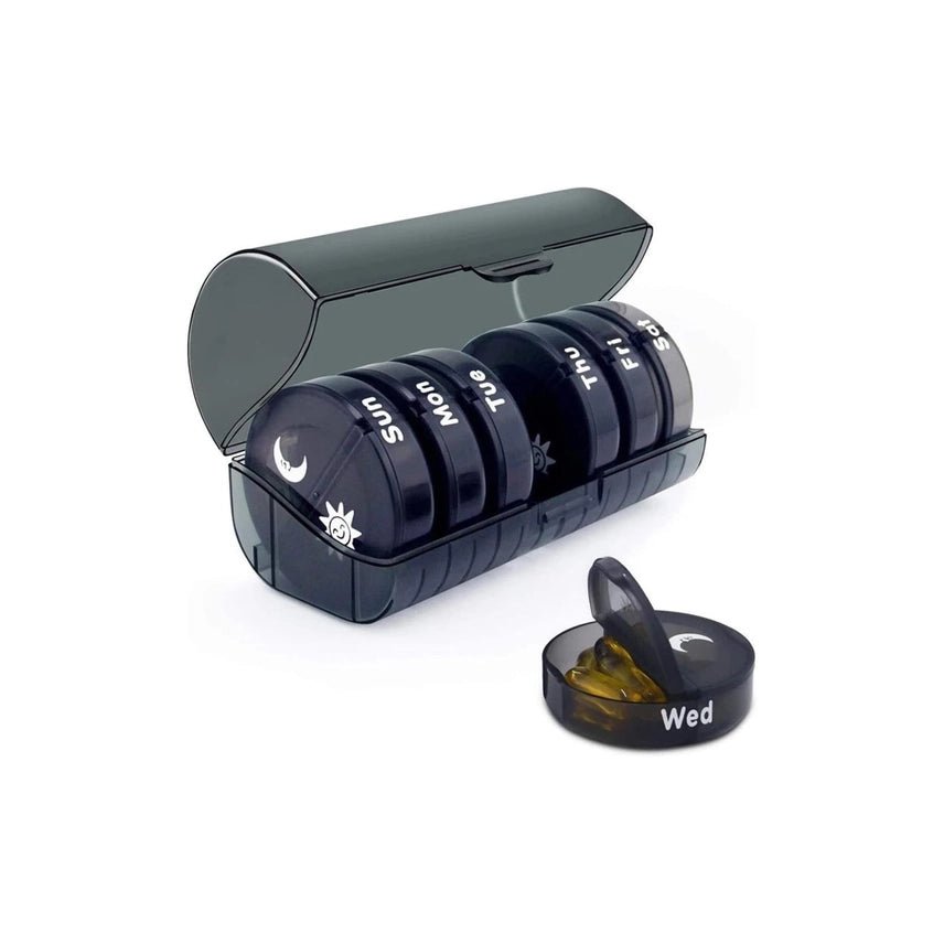 7 - Day Pill Organizer with Two Compartments Per Day (All Black) - Wholistic Nutrition - Wellness Supplements - Vigar Path