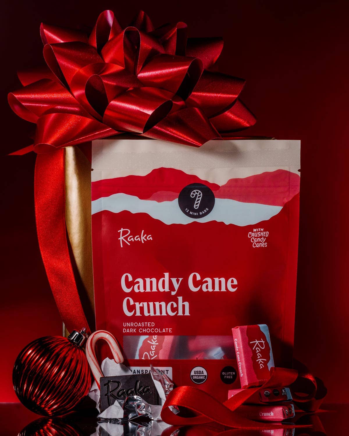 Raaka Chocolate Candy Cane Crunch Minis Bags - Holiday Winter Limited Batch