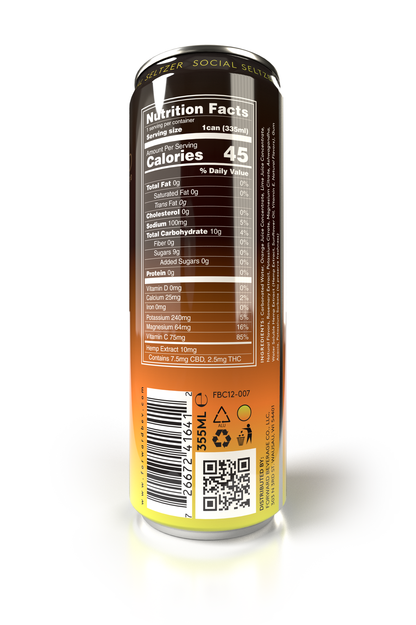 Forward Beverage Social Seltzer (2.5 MG THC, 7.5 MG CBD) 12 oz. Can