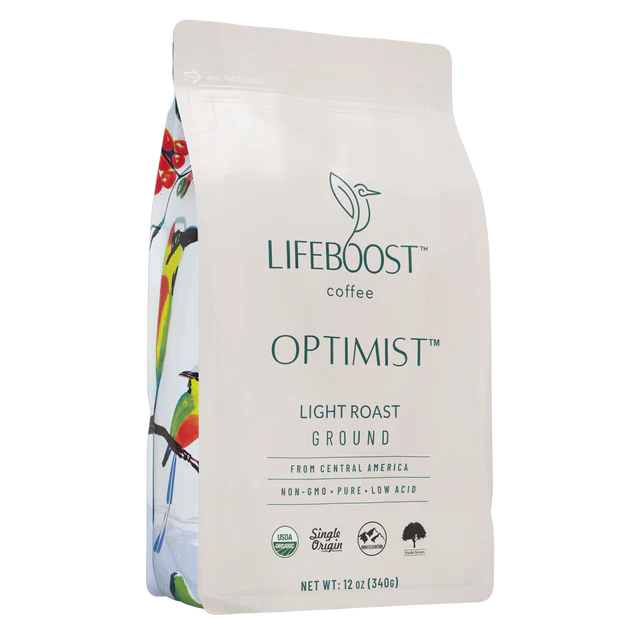 Lifeboost Coffee Optimist Light Roast Coffee 12 oz. bag