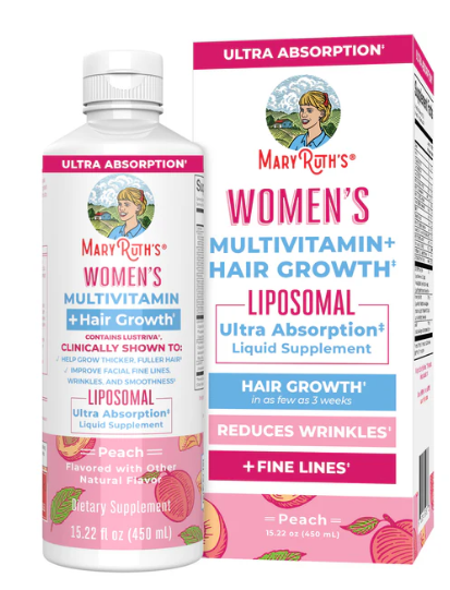 Mary Ruth's Women's Multivitamin + Hair Growth Liposomal, Peach 15.22 oz