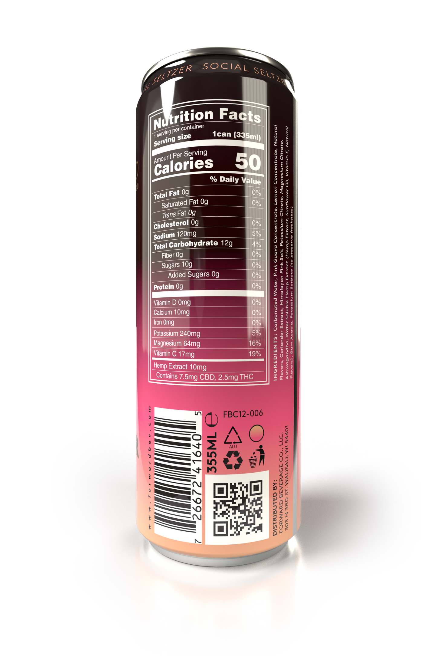 Forward Beverage Social Seltzer (2.5 MG THC, 7.5 MG CBD) 12 oz. Can
