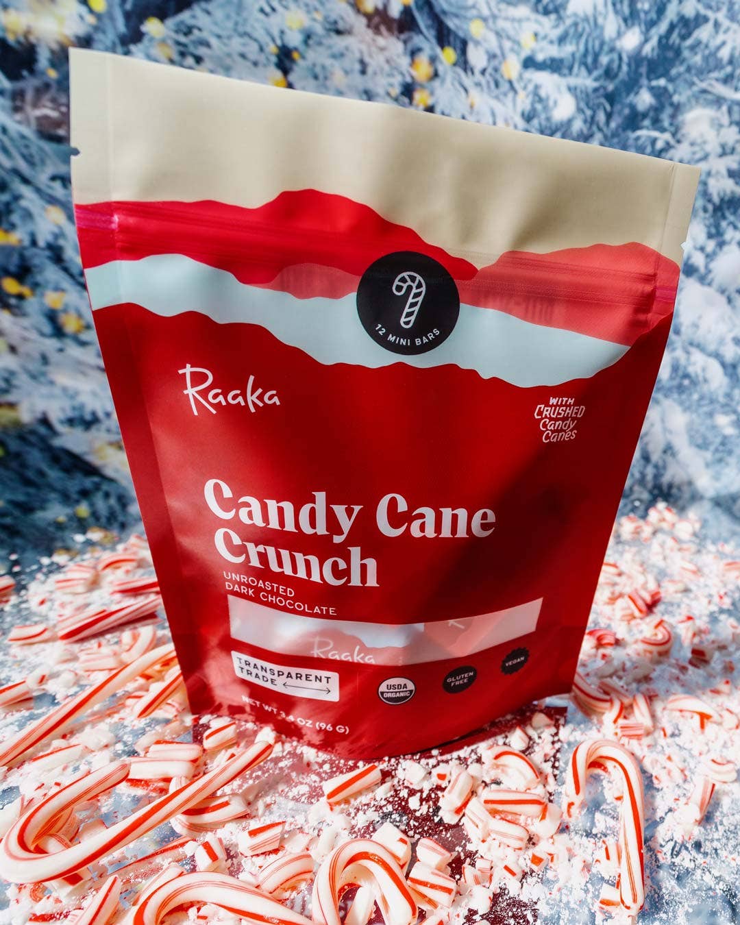 Raaka Chocolate Candy Cane Crunch Minis Bags - Holiday Winter Limited Batch
