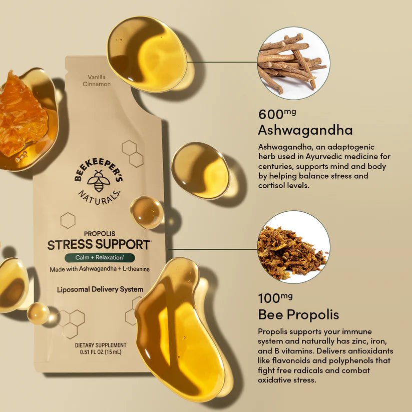 Beekeeper's Naturals Propolis Stress Support Liposomal - 10 Pack - Wholistic Nutrition - Wellness Supplements - Beekeeper's Naturals