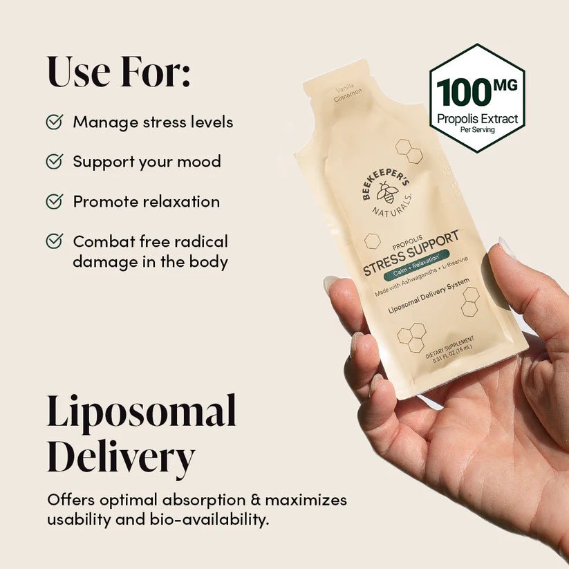 Beekeeper's Naturals Propolis Stress Support Liposomal - 10 Pack - Wholistic Nutrition - Wellness Supplements - Beekeeper's Naturals