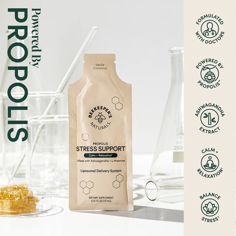 Beekeeper's Naturals Propolis Stress Support Liposomal - 10 Pack - Wholistic Nutrition - Wellness Supplements - Beekeeper's Naturals