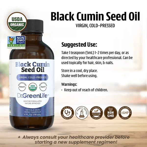 Dr. Green Life Black Cumin Seed Oil - Wholistic Nutrition - Wellness Supplements - Dr. Green Life/Mom