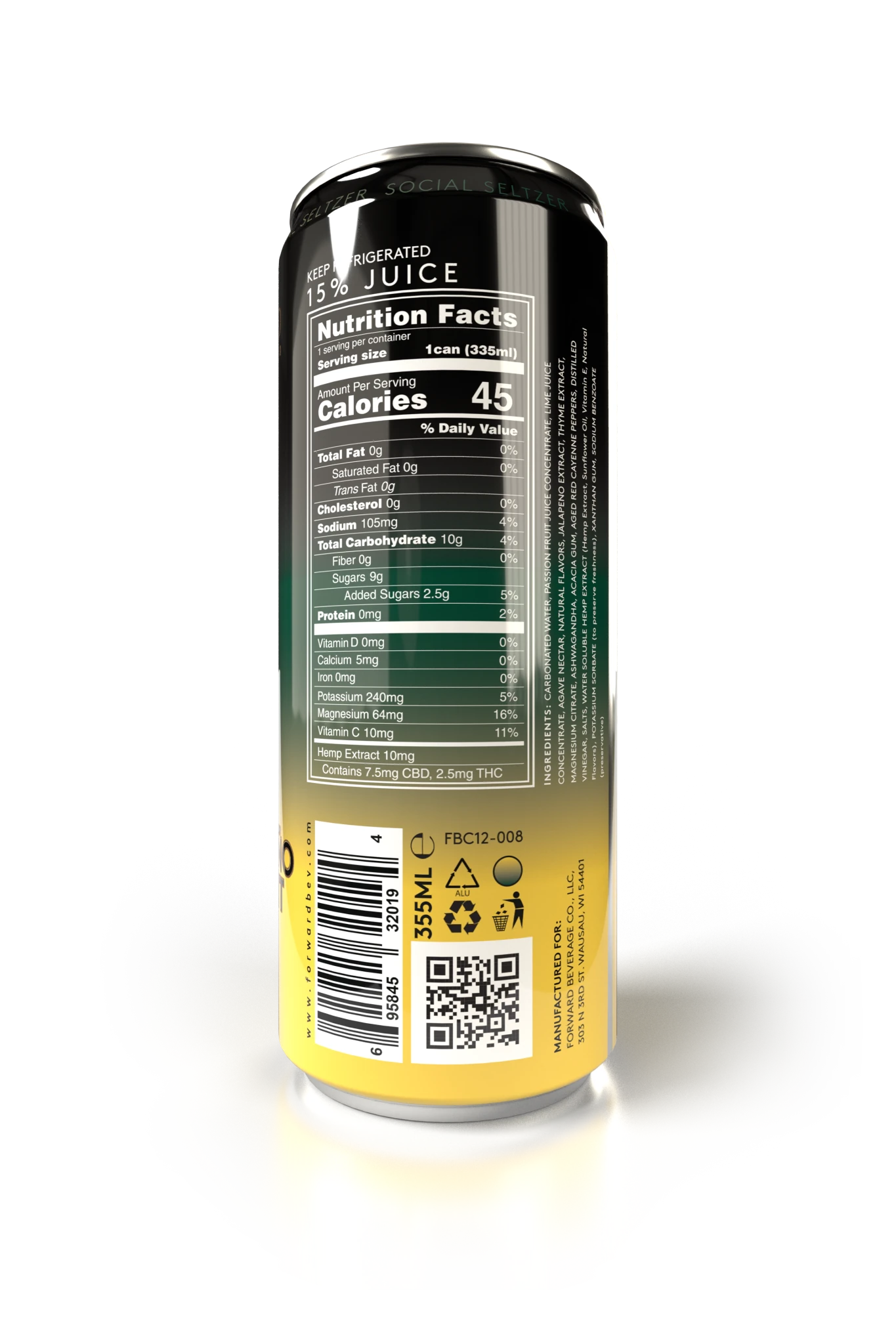 Forward Beverage 4-pack Jalapeno Passionfruit Social Seltzer (2.5 MG THC, 7.5 MG CBD) - Wholistic Nutrition-Beverage-Forward Beverage
