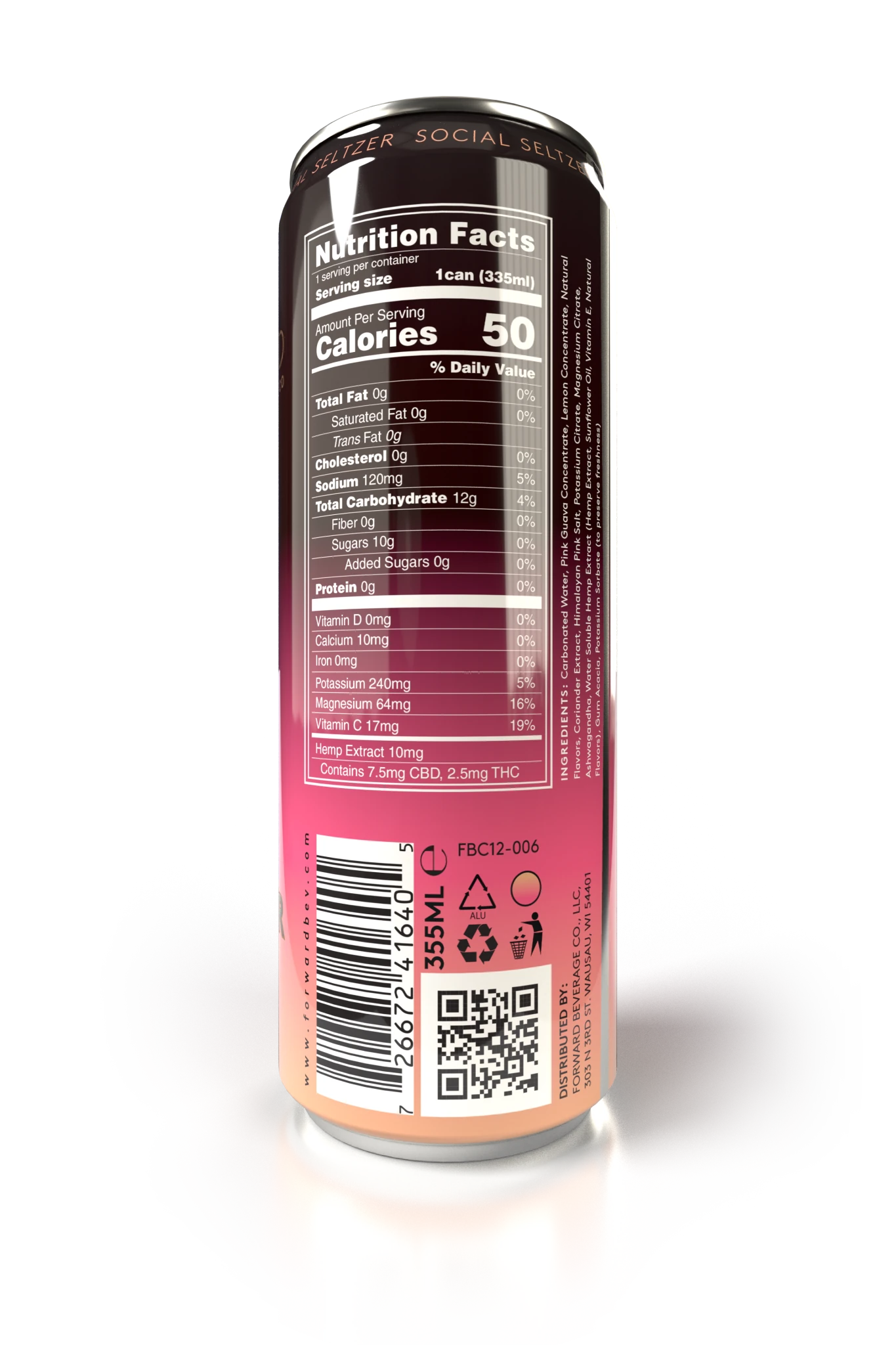 Forward Beverage Social Seltzer (2.5 MG THC, 7.5 MG CBD) 12 oz. Can - Wholistic Nutrition-Beverage-Forward Beverage