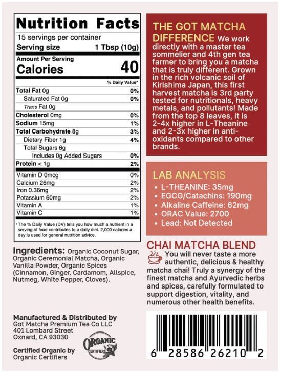 GotMatcha Chai Matcha Blend (Formerly Vanilla Chai) - Wholistic Nutrition - Beverage - Got Matcha