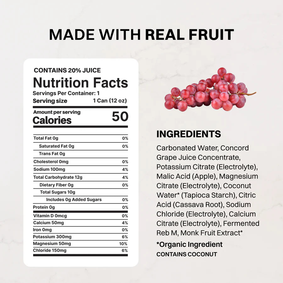 Just Ingredients Grape Soda Sparkling Electrolytes 12 oz Can. (12-pack)