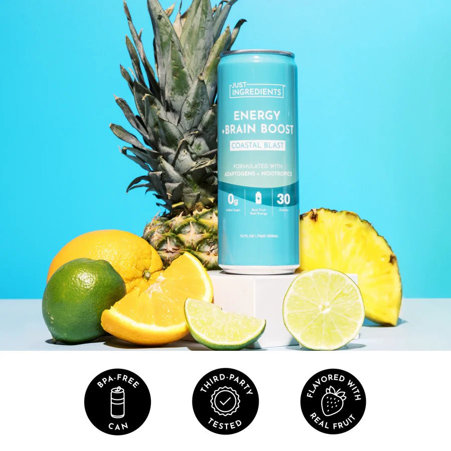 Just Ingredients Coastal Blast Energy + Brain Boost 12 oz. Can (12-pack) - Wholistic Nutrition-Beverage-Just Ingredients