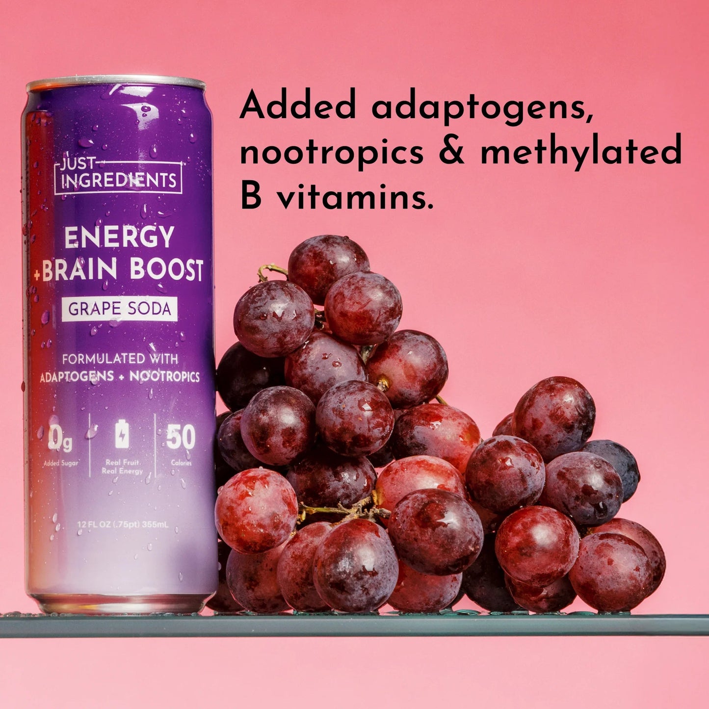 Just Ingredients Grape Soda Energy + Brain Boost 12 oz. Can (Individual Can) - Wholistic Nutrition - Beverage - Just Ingredients