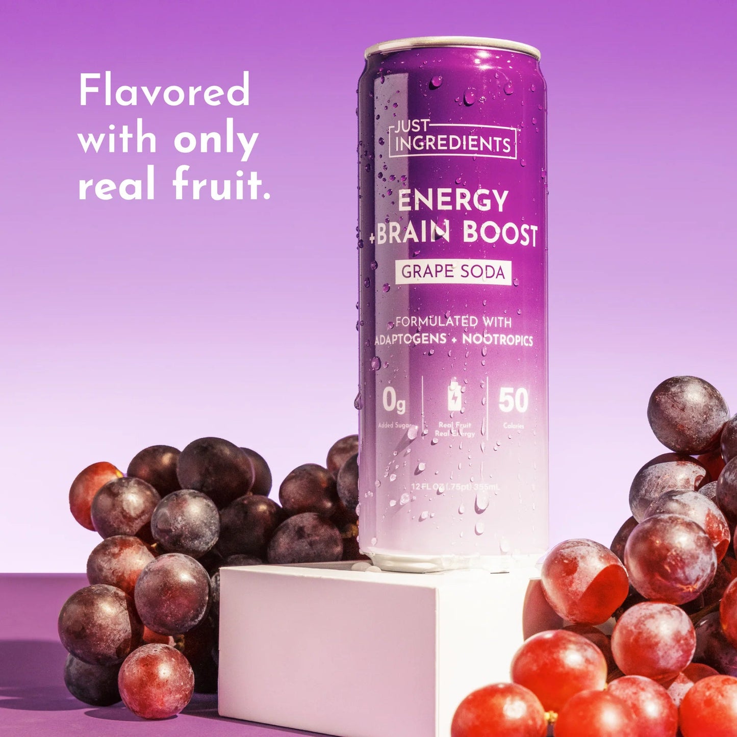 Just Ingredients Grape Soda Energy + Brain Boost 12 oz. Can (Individual Can) - Wholistic Nutrition - Beverage - Just Ingredients