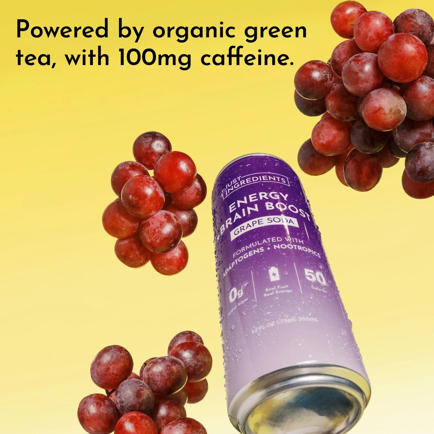 Just Ingredients Grape Soda Energy + Brain Boost 12 oz. Can (Individual Can) - Wholistic Nutrition - Beverage - Just Ingredients