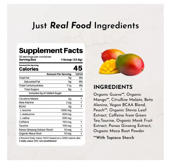 Just Ingredients Guava Mango Pre-Workout - Wholistic Nutrition - Just Ingredients