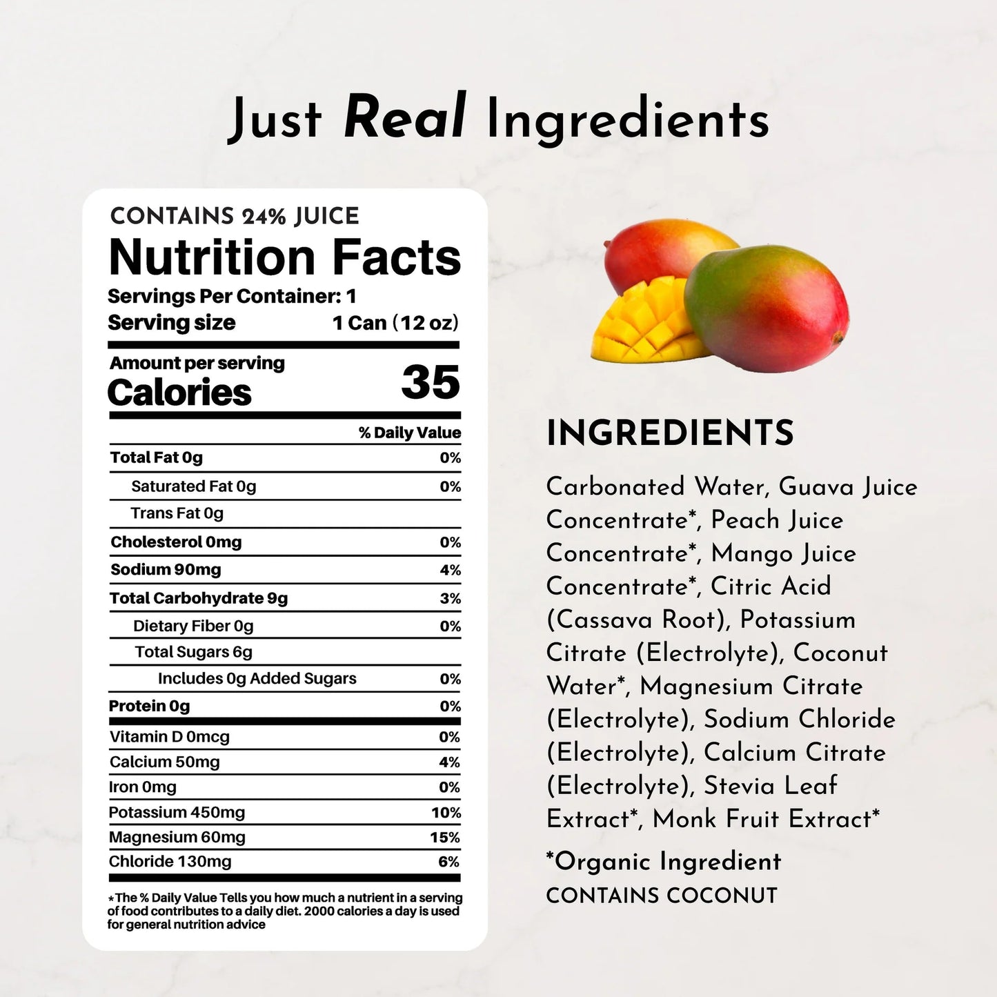 Just Ingredients Guava Mango Sparkling Electrolytes 12 oz Can. (12 - PACK) - Wholistic Nutrition - Minerals & Hydration - Just Ingredients