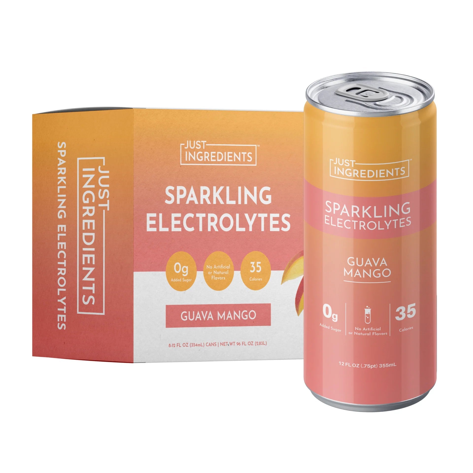 Just Ingredients Guava Mango Sparkling Electrolytes 12 oz Can. (12 - PACK) - Wholistic Nutrition - Minerals & Hydration - Just Ingredients