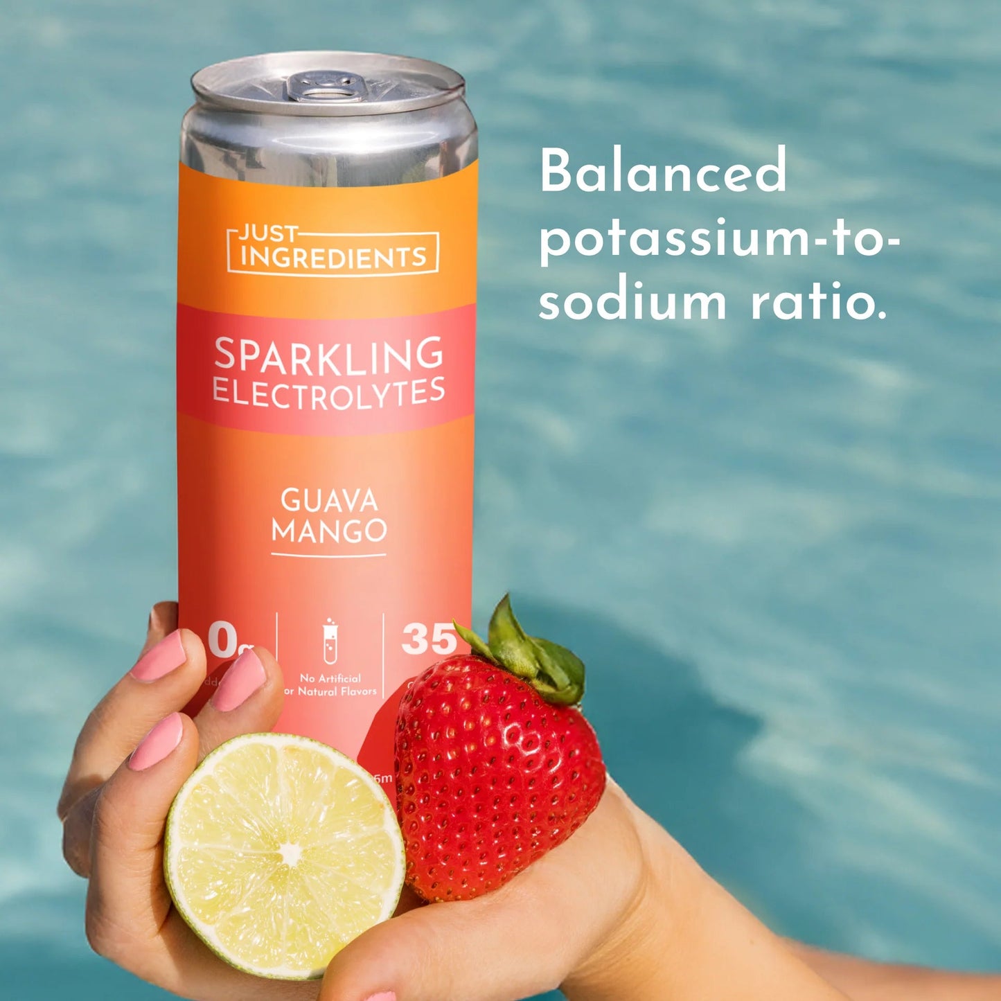 Just Ingredients Guava Mango Sparkling Electrolytes 12 oz Can. (12 - PACK) - Wholistic Nutrition - Minerals & Hydration - Just Ingredients