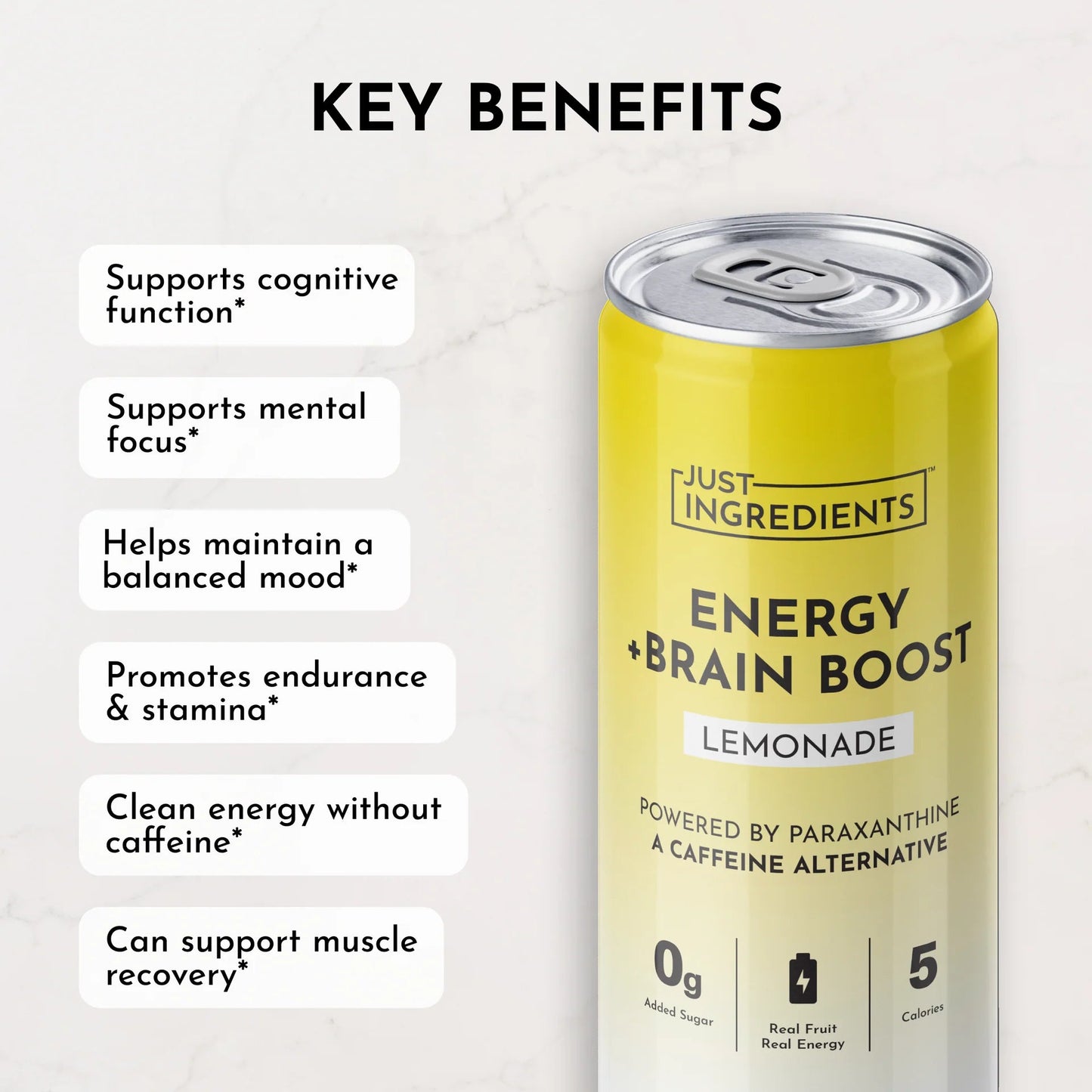 Just Ingredients Lemonade Energy + Brain Boost 12 oz. Can (Individual Can) - Wholistic Nutrition - Beverage - Just Ingredients