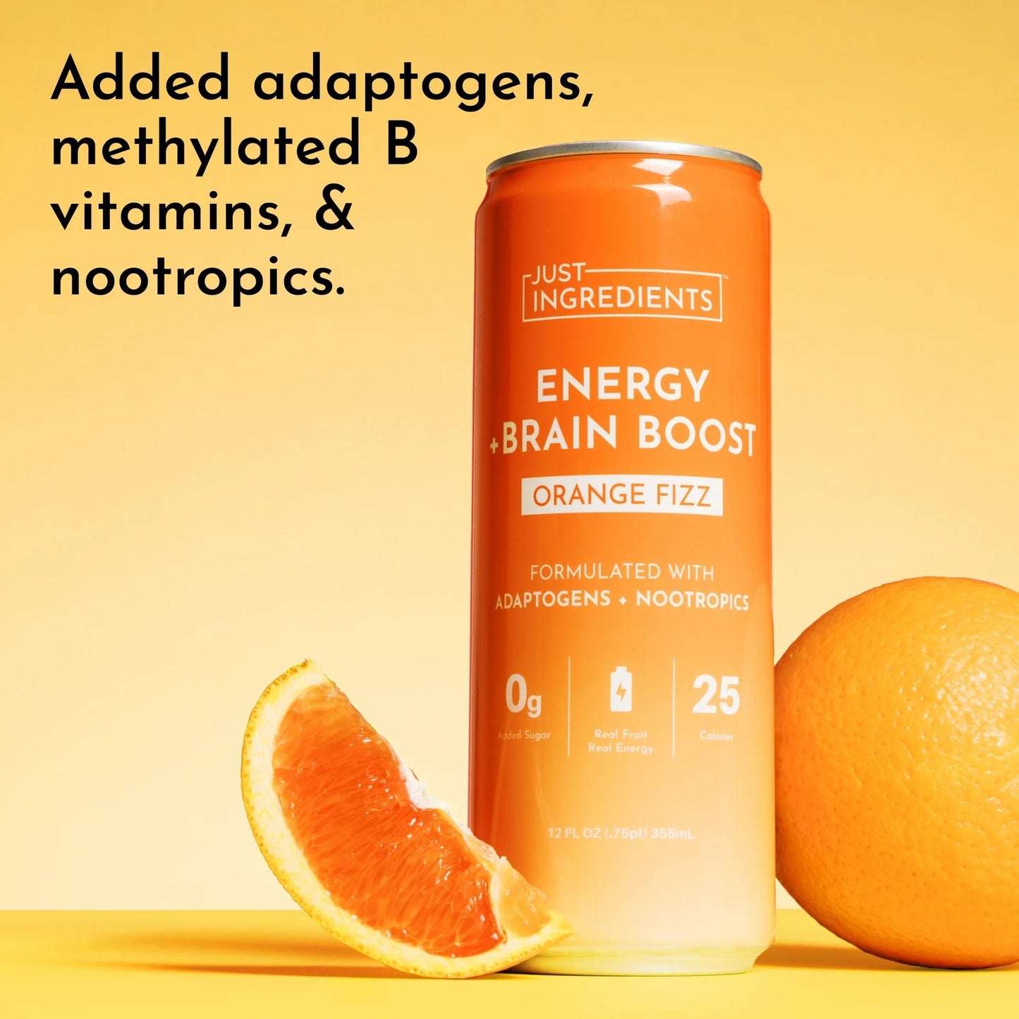 Just Ingredients Orange Fizz Energy + Brain Boost 12 oz. Can (12 - pack) - Wholistic Nutrition - Beverage - Just Ingredients