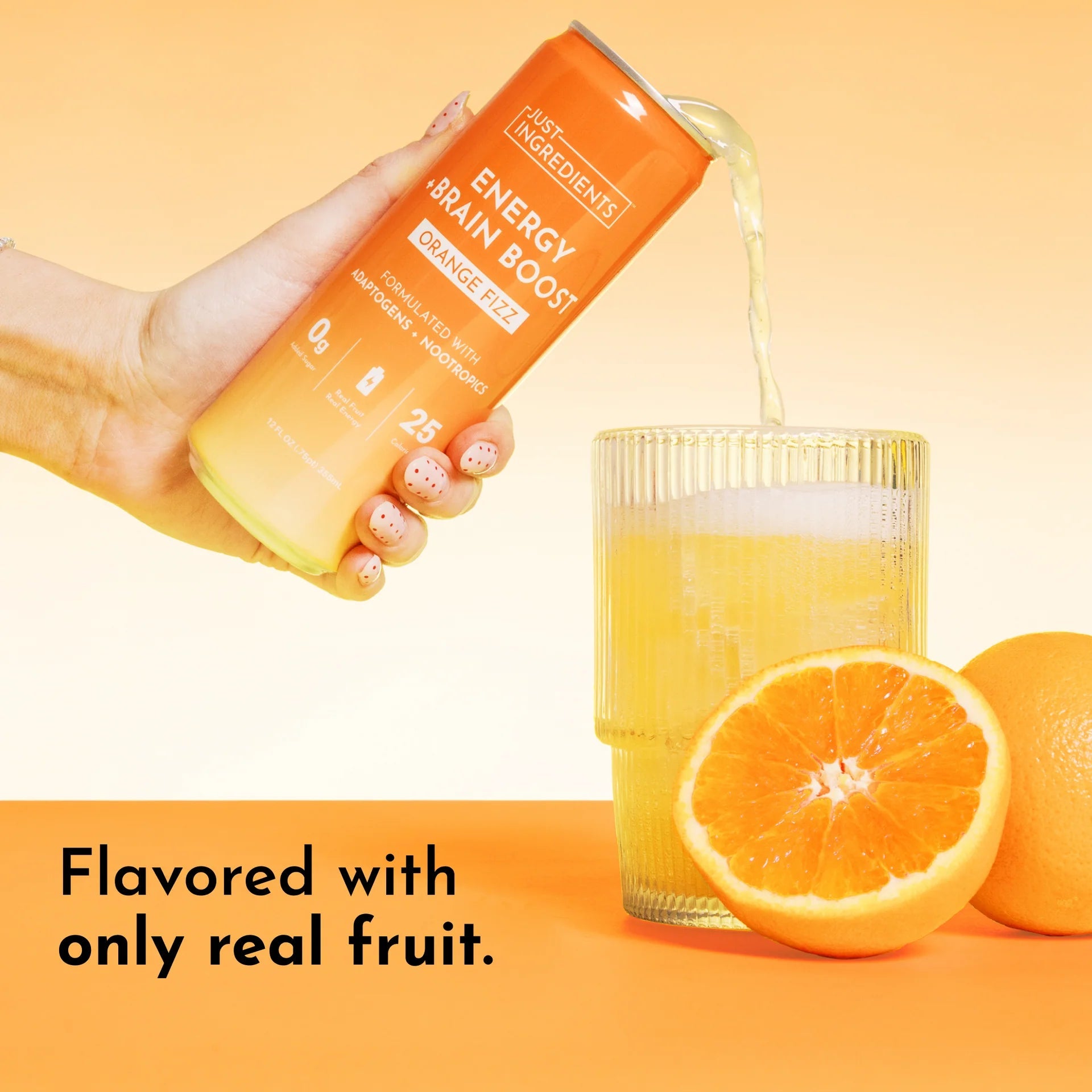 Just Ingredients Orange Fizz Energy + Brain Boost 12 oz. Can (12 - pack) - Wholistic Nutrition - Beverage - Just Ingredients