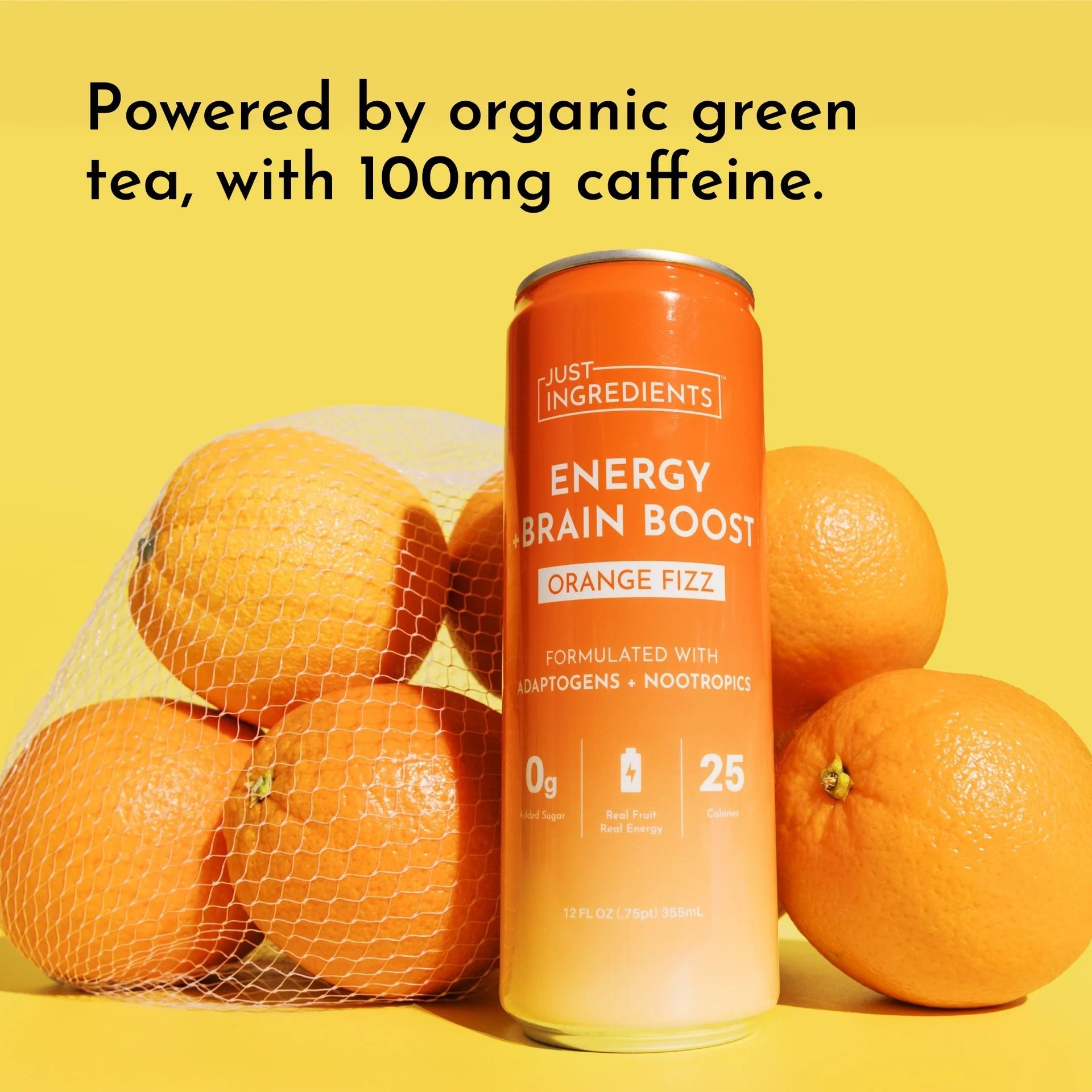 Just Ingredients Orange Fizz Energy + Brain Boost 12 oz. Can (12 - pack) - Wholistic Nutrition - Beverage - Just Ingredients