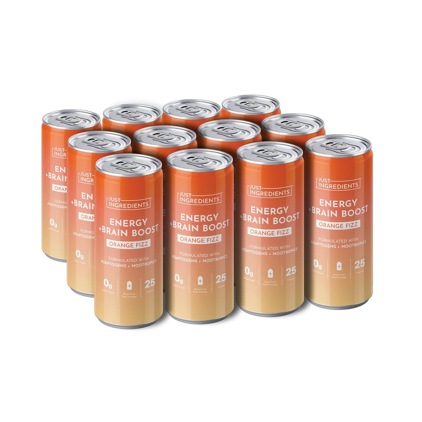 Just Ingredients Orange Fizz Energy + Brain Boost 12 oz. Can (12 - pack) - Wholistic Nutrition - Beverage - Just Ingredients