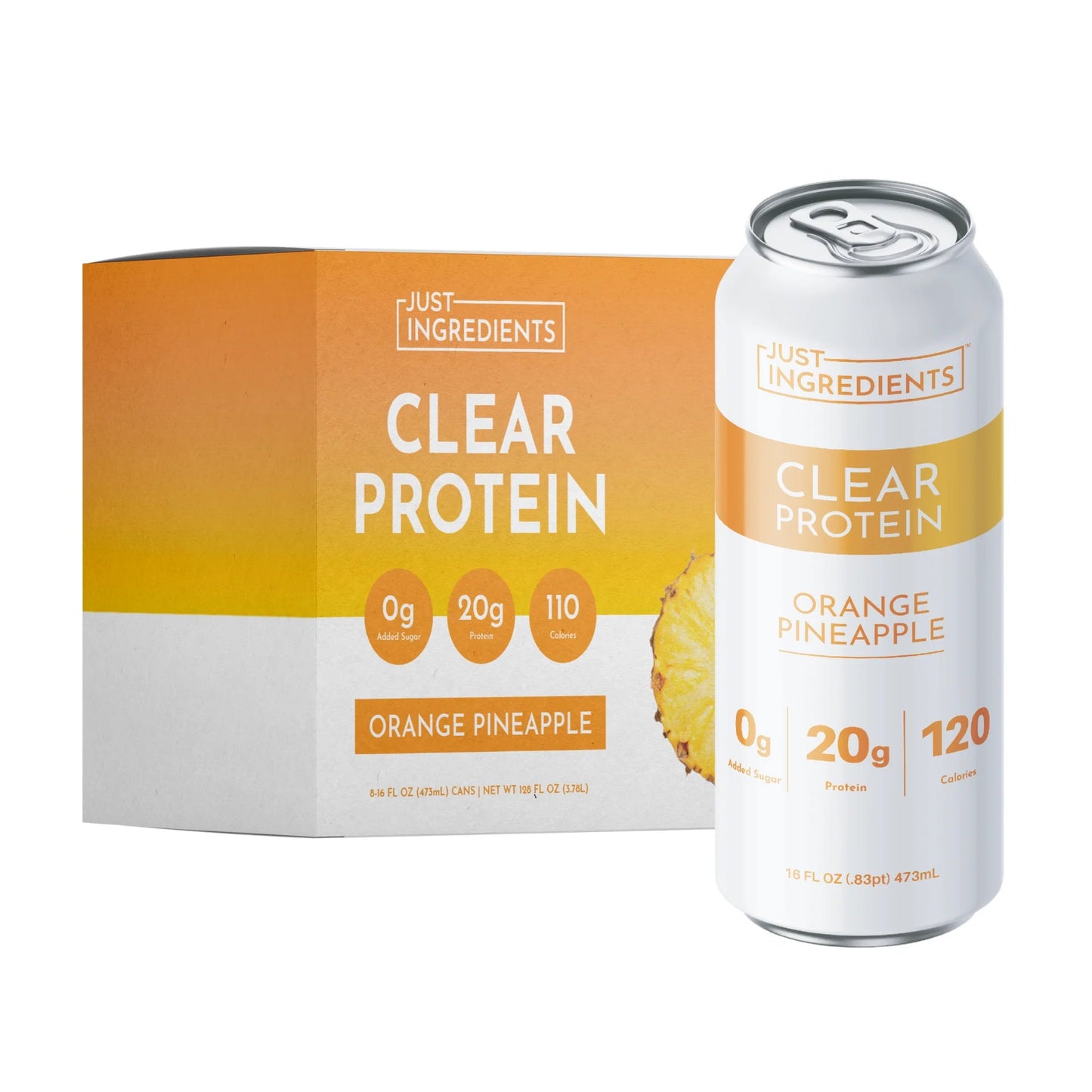 Just Ingredients Orange Pineapple Clear Protein 16 oz. Can (Individual Can) - Wholistic Nutrition - Beverage - Just Ingredients