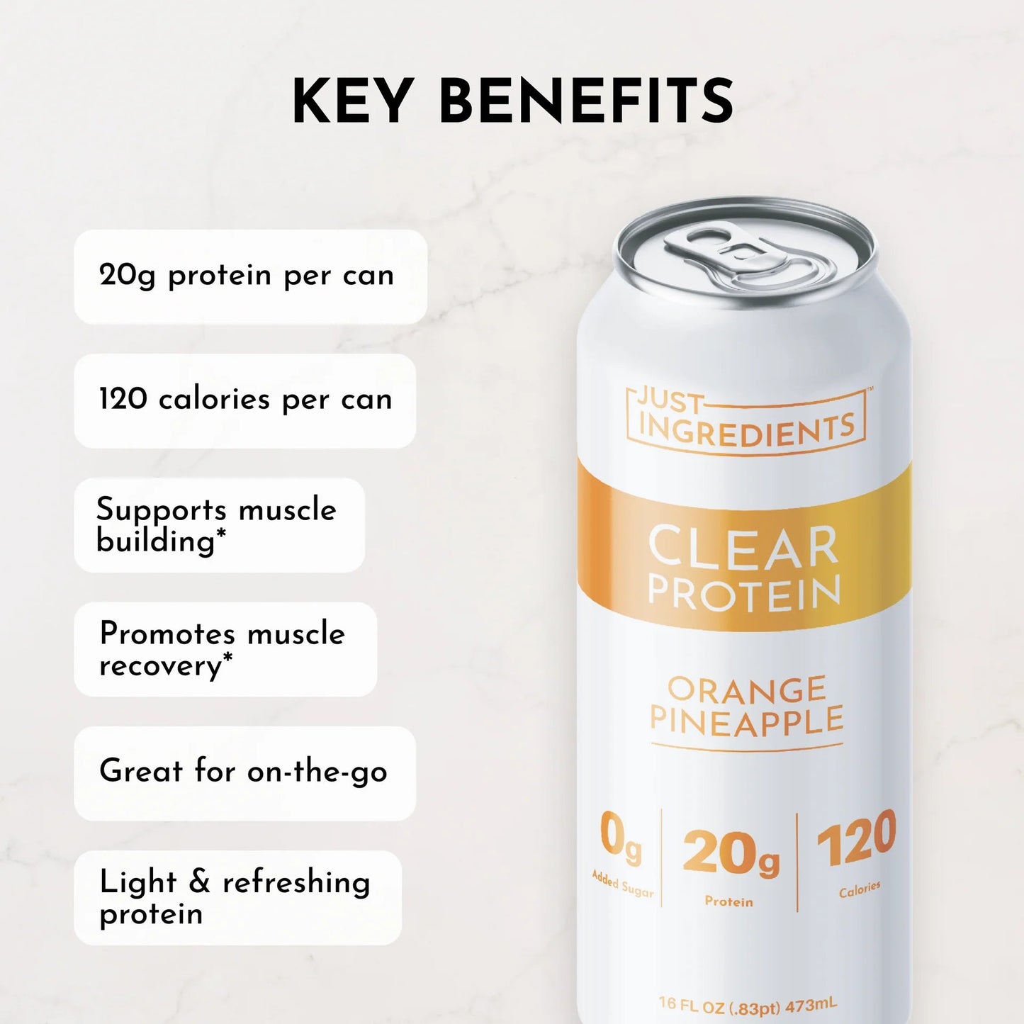 Just Ingredients Orange Pineapple Clear Protein 16 oz. Can (Individual Can) - Wholistic Nutrition - Beverage - Just Ingredients
