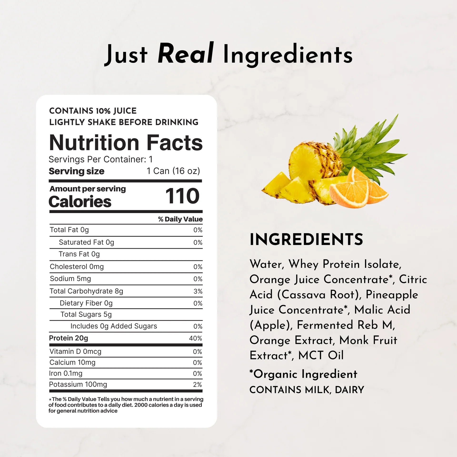 Just Ingredients Orange Pineapple Clear Protein 16 oz. Can (Individual Can) - Wholistic Nutrition - Beverage - Just Ingredients
