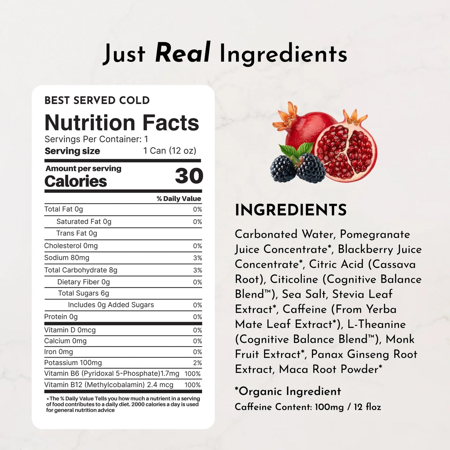 Just Ingredients Pomberry Punch Energy + Brain Boost 12 oz. Can (Individual Can) - Wholistic Nutrition - Beverage - Just Ingredients