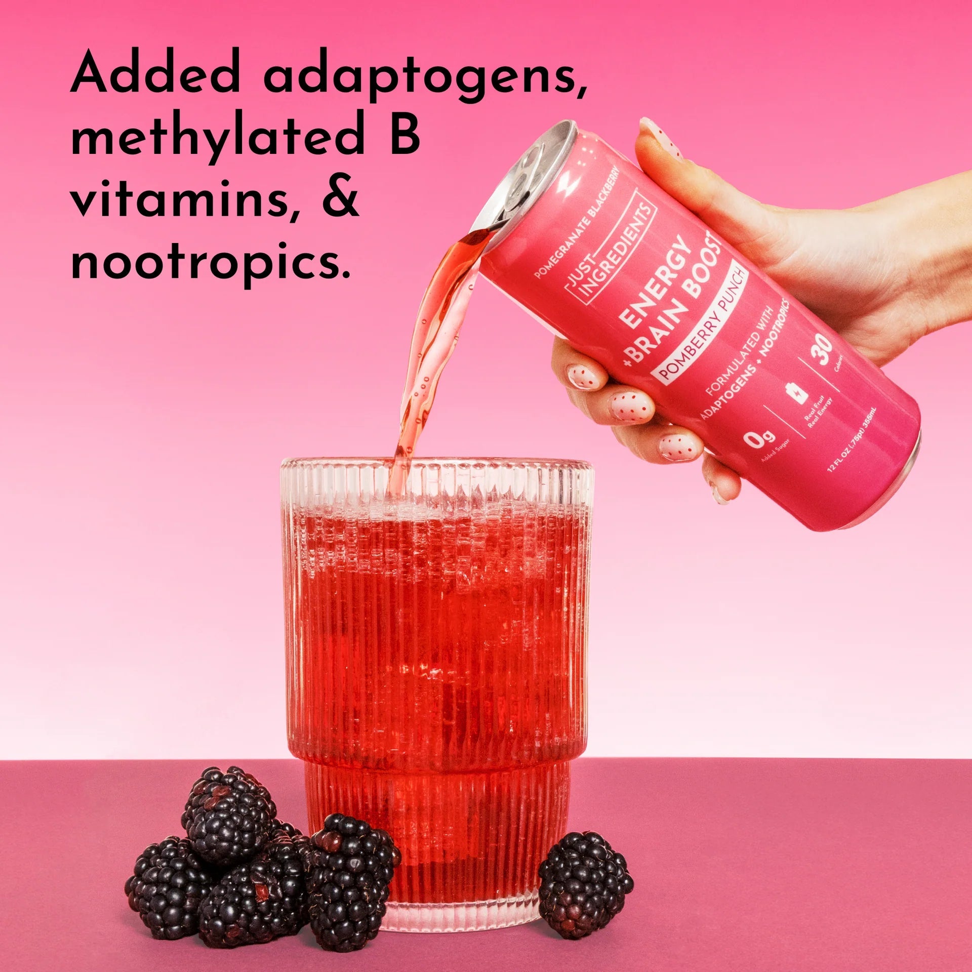 Just Ingredients Pomberry Punch Energy + Brain Boost 12 oz. Can (Individual Can) - Wholistic Nutrition - Beverage - Just Ingredients
