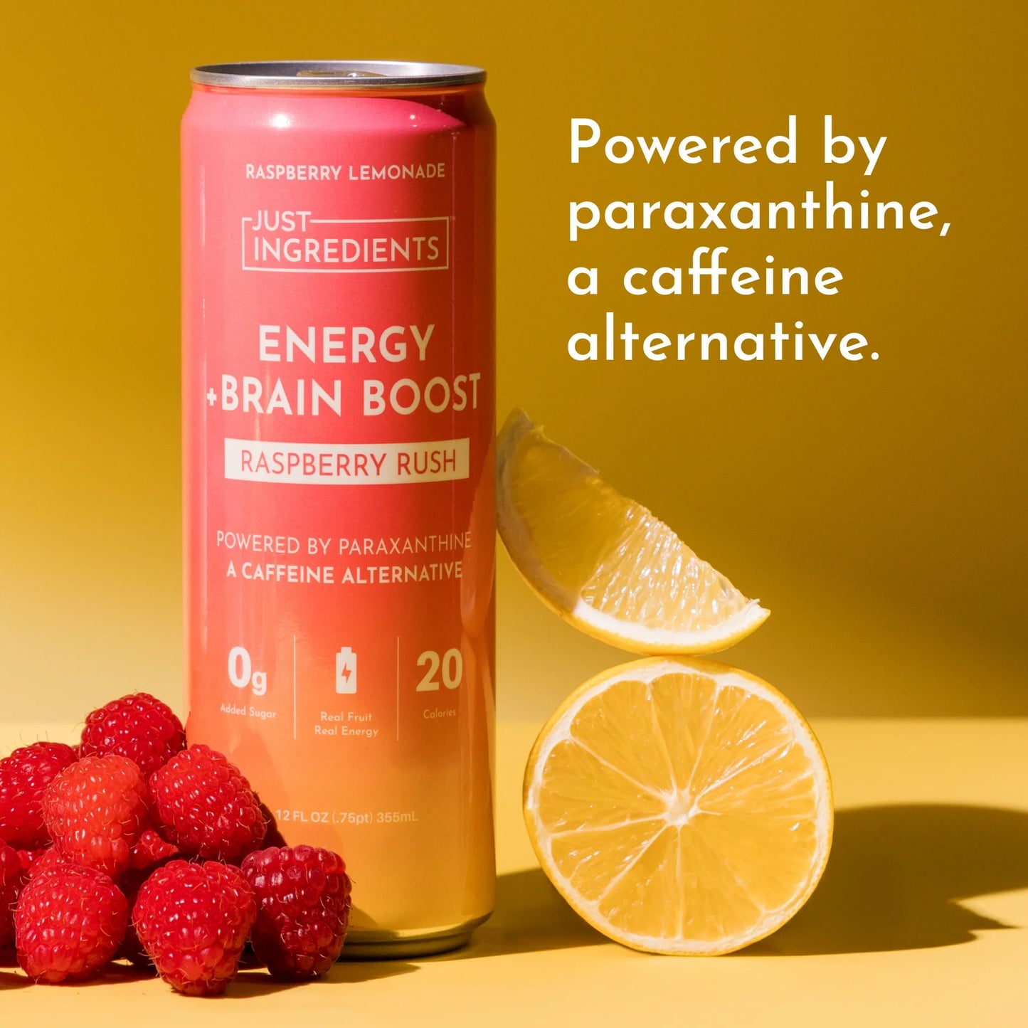 Just Ingredients Raspberry Rush Energy + Brain Boost 12 oz. Can (12 - PACK) - Wholistic Nutrition - Beverage - Just Ingredients