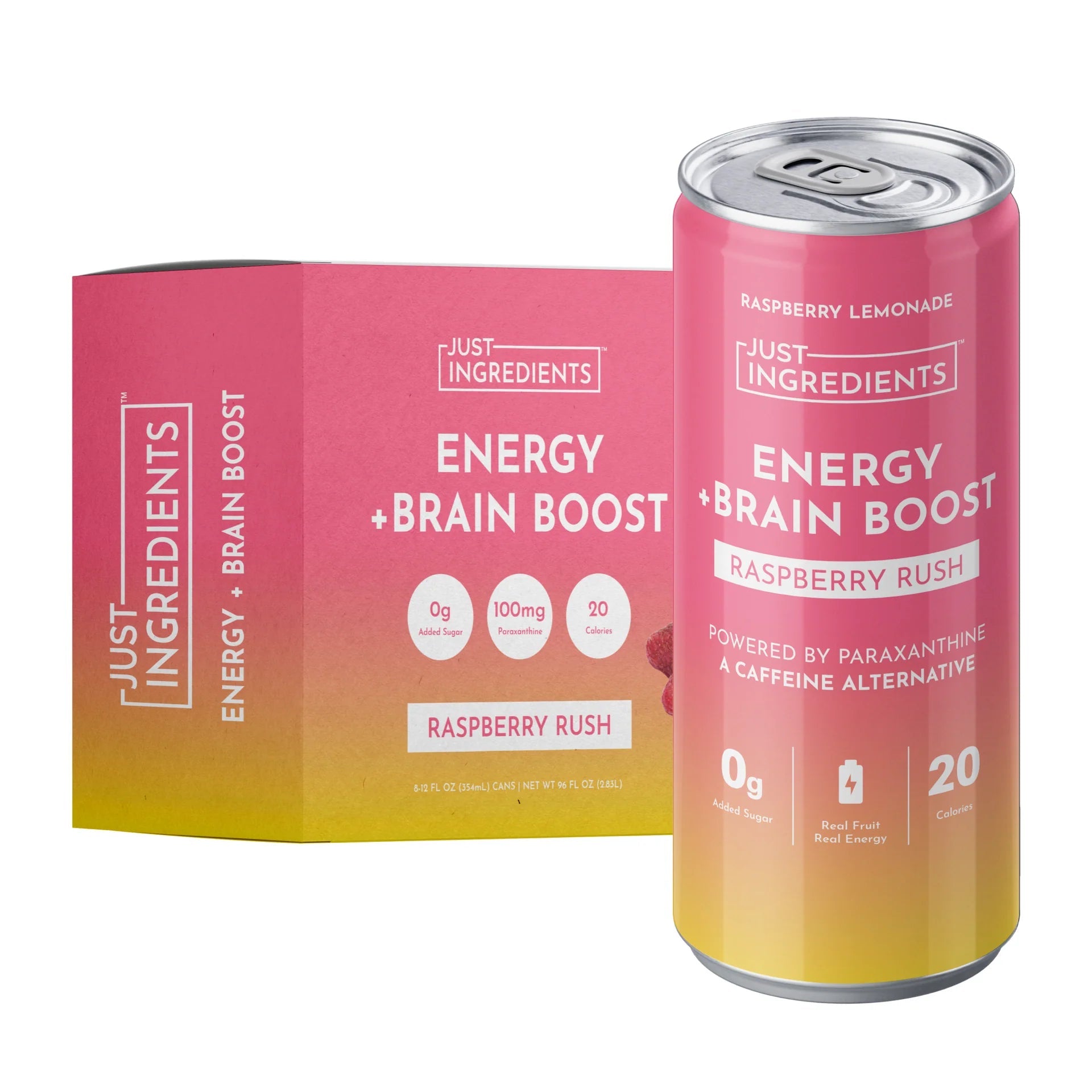 Just Ingredients Raspberry Rush Energy + Brain Boost 12 oz. Can (12 - PACK) - Wholistic Nutrition - Beverage - Just Ingredients