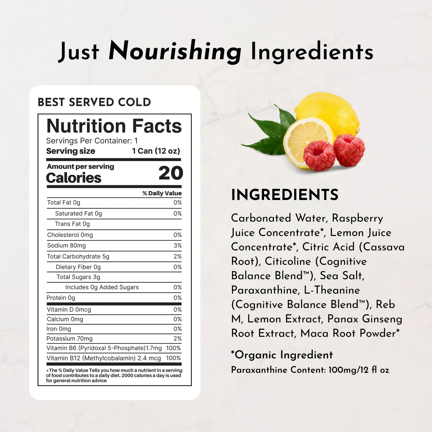 Just Ingredients Raspberry Rush Energy + Brain Boost 12 oz. Can (12 - PACK) - Wholistic Nutrition - Beverage - Just Ingredients