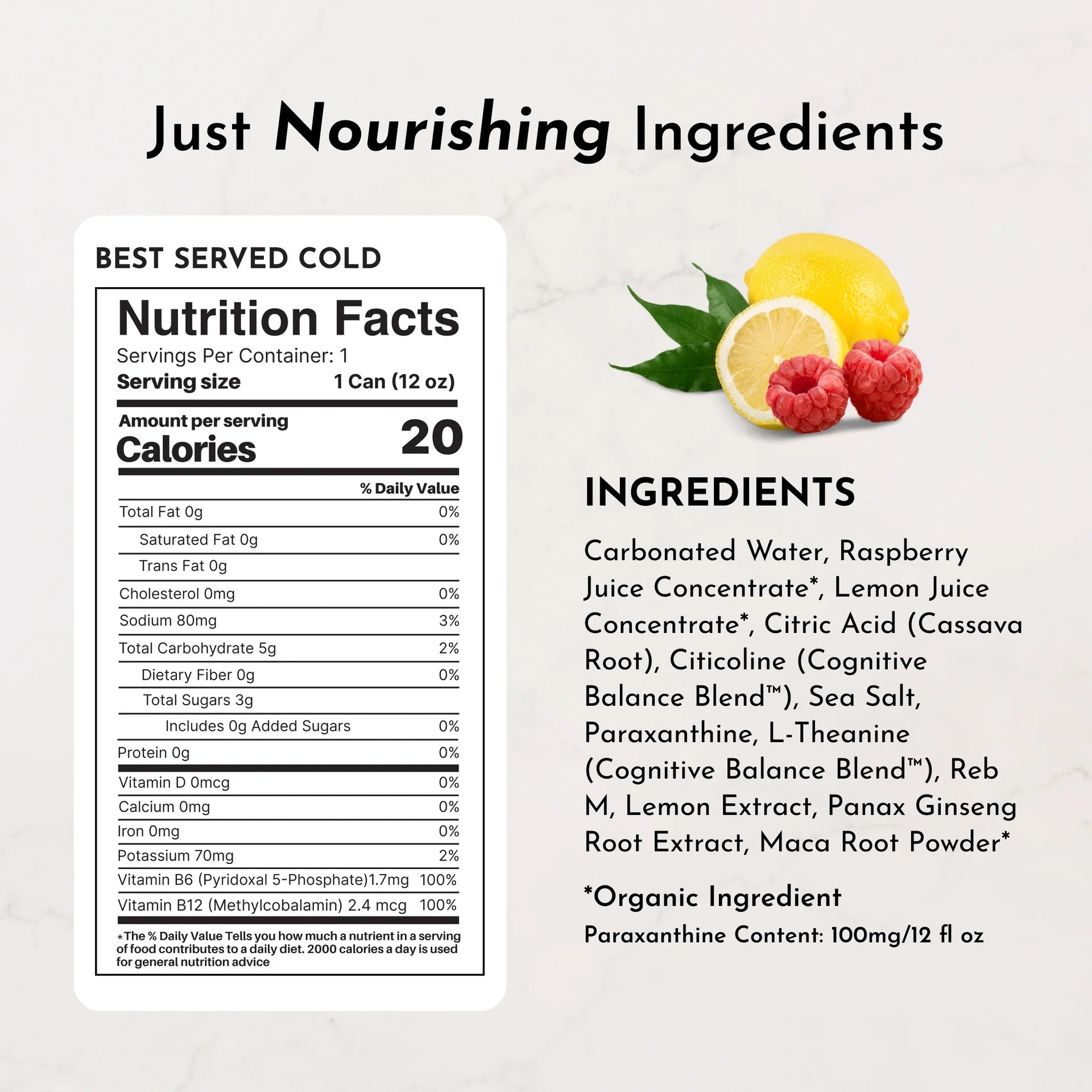 Just Ingredients Raspberry Rush Energy + Brain Boost 12 oz. Can (12 - PACK) - Wholistic Nutrition - Beverage - Just Ingredients