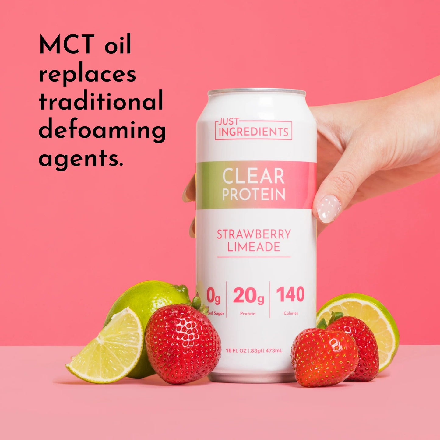 Just Ingredients Strawberry Limeade Clear Protein 16 oz. Can (Individual Can) - Wholistic Nutrition - Beverage - Just Ingredients